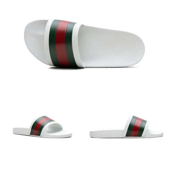 Gucci Pursuit Slide Sandals Striped White Green Red Men\'s Size 11 MPN 308234 Gucci Pursuit Slide Sandals Striped White | Mercari main image 2